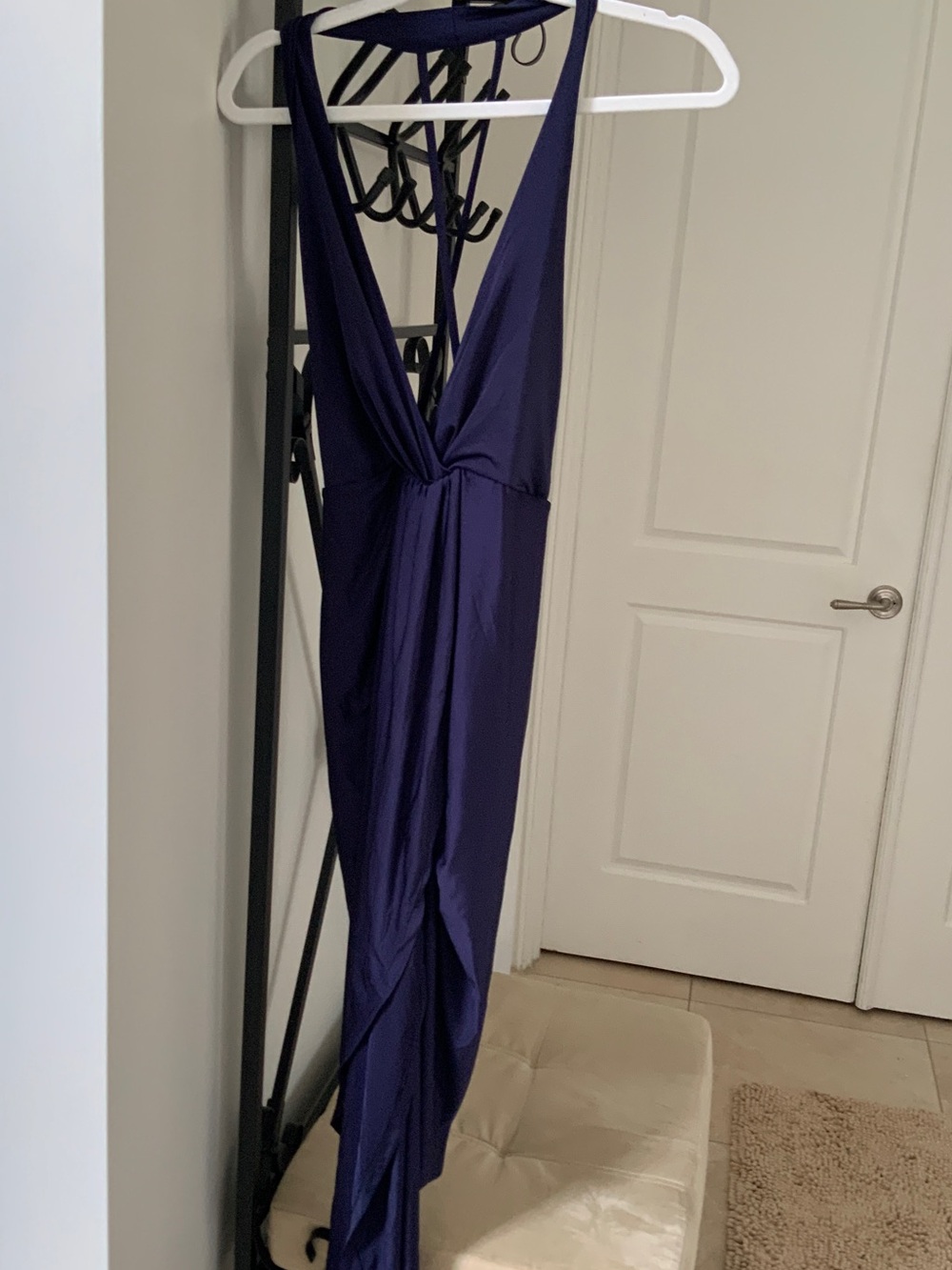 Backless Deep V Maxi Dress in Deep Purple